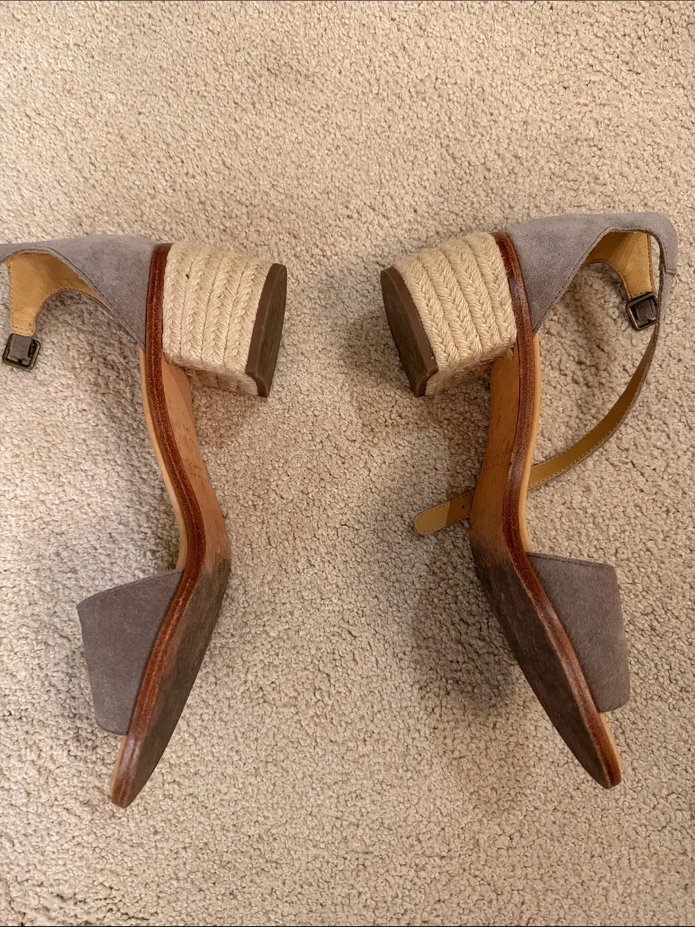 Soludos Suede Ankle-Strap Block Heel Sandals in Taupe size 10